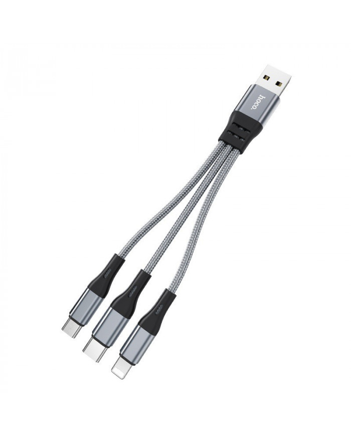 Καλώδιο σύνδεσης Hoco X47 Harbor 3 σε 1 USB σε Micro-USB, Lightning, USB-C 2.4A Γκρι 0.25m