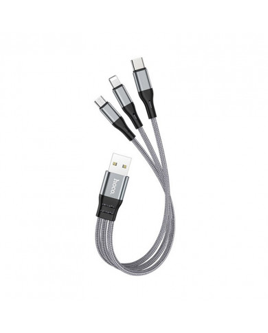 Καλώδιο σύνδεσης Hoco X47 Harbor 3 σε 1 USB σε Micro-USB, Lightning, USB-C 2.4A Γκρι 0.25m Καλώδιο σύνδεσης Hoco X47 Harbor 3 σε 1 USB σε Micro-USB, Lightning, USB-C 2.4A Γκρι 0.25m