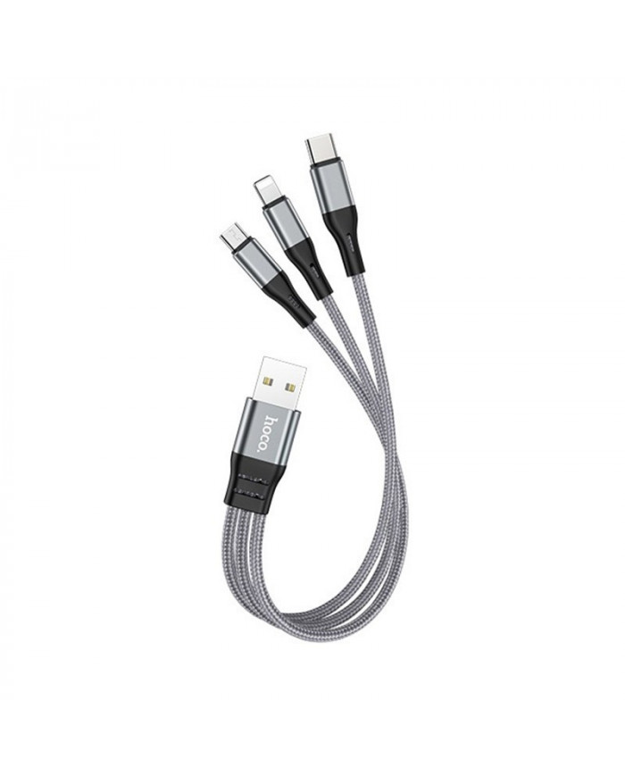 Καλώδιο σύνδεσης Hoco X47 Harbor 3 σε 1 USB σε Micro-USB, Lightning, USB-C 2.4A Γκρι 0.25m