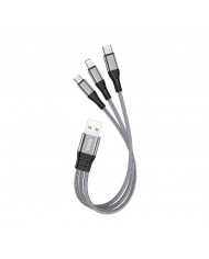 Καλώδιο σύνδεσης Hoco X47 Harbor 3 σε 1 USB σε Micro-USB, Lightning, USB-C 2.4A Γκρι 0.25m