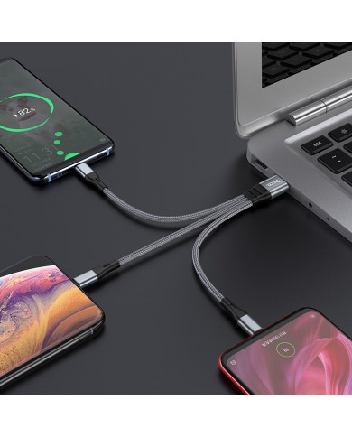 Καλώδιο σύνδεσης Hoco X47 Harbor 3 σε 1 USB σε Micro-USB, Lightning, USB-C 2.4A Γκρι 0.25m Καλώδιο σύνδεσης Hoco X47 Harbor 3 σε 1 USB σε Micro-USB, Lightning, USB-C 2.4A Γκρι 0.25m