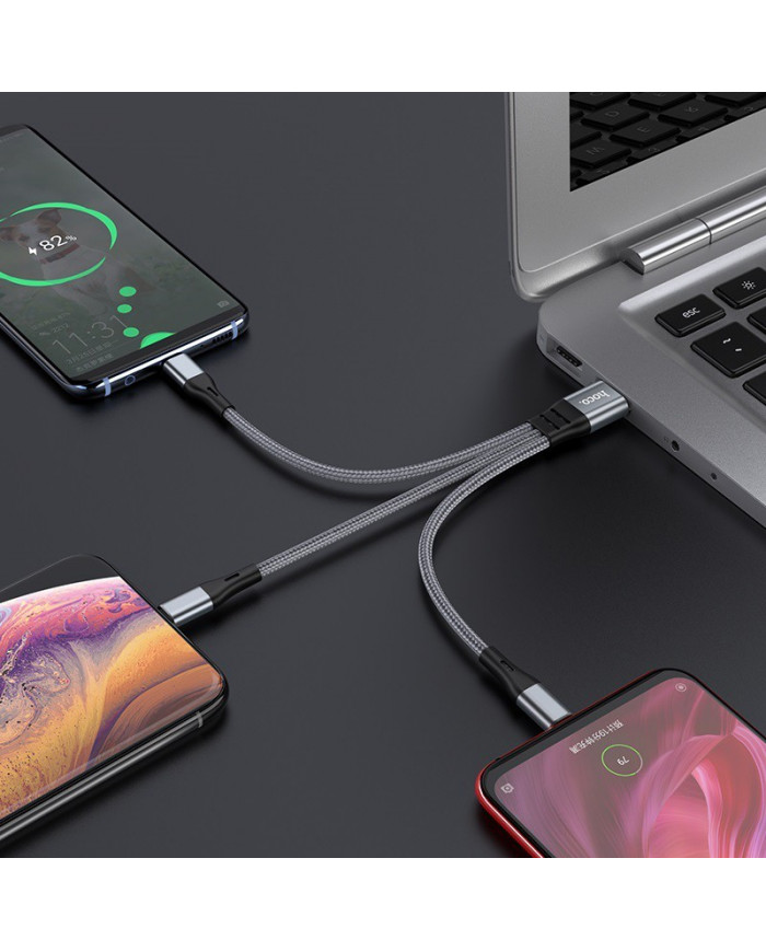 Καλώδιο σύνδεσης Hoco X47 Harbor 3 σε 1 USB σε Micro-USB, Lightning, USB-C 2.4A Γκρι 0.25m