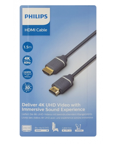 PHILIPS καλώδιο HDMI 2.0 SWV5610G, 4K 3D, copper, γκρι, 1.5m PHILIPS καλώδιο HDMI 2.0 SWV5610G, 4K 3D, copper, γκρι, 1.5m