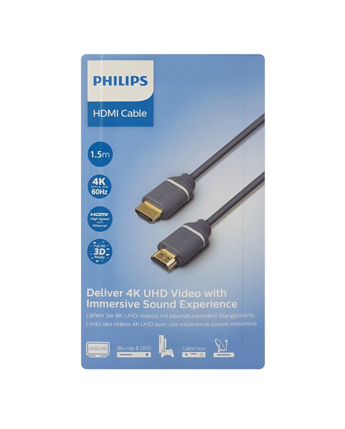 PHILIPS καλώδιο HDMI 2.0 SWV5610G, 4K 3D, copper, γκρι, 1.5m