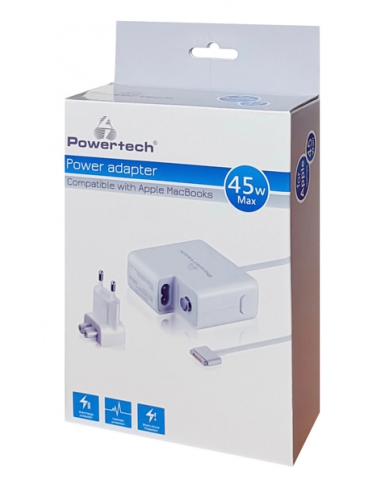 POWERTECH τροφοδοτικό laptop PT-836 για Apple Macbooks, 45W, λευκό