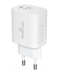 USAMS φορτιστής τοίχου T20 & καλώδιο Lightning, 2x USB, 2.1A, λευκός
