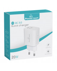 POWERTECH φορτιστής τοίχου PT-1040, USB & USB-C, PD QC3.0, 20W, λευκός