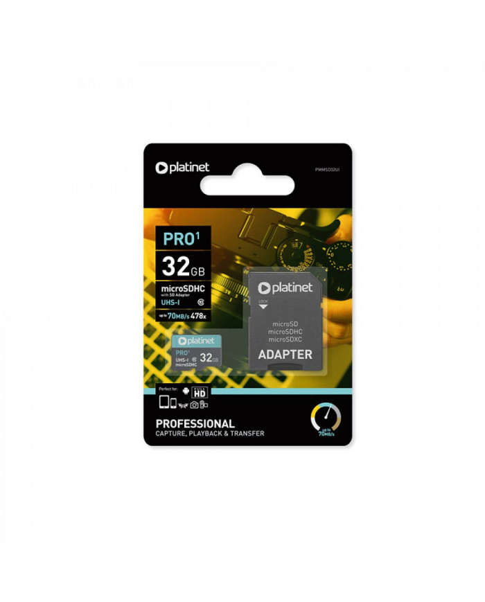PLATINET microSDHC SECURE DIGITAL + ADAPTER SD 32GB class10 U1 70MB/s