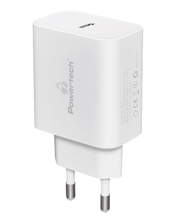 POWERTECH φορτιστής τοίχου PT-1043, USB-C, PD QC3.0, 30W, λευκός