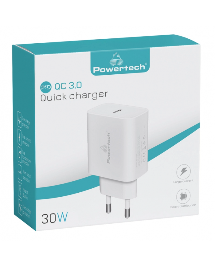 POWERTECH φορτιστής τοίχου PT-1043, USB-C, PD QC3.0, 30W, λευκός