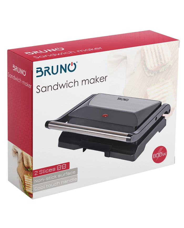 BRUNO τοστιέρα BRN-0067, αντικολλητική επιφάνεια, Inox λαβή, 800W