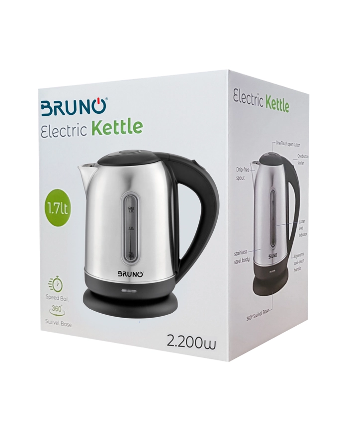 BRUNO Ηλεκτρικός βραστήρας, 2200W, 1.7lt, βάση 360°