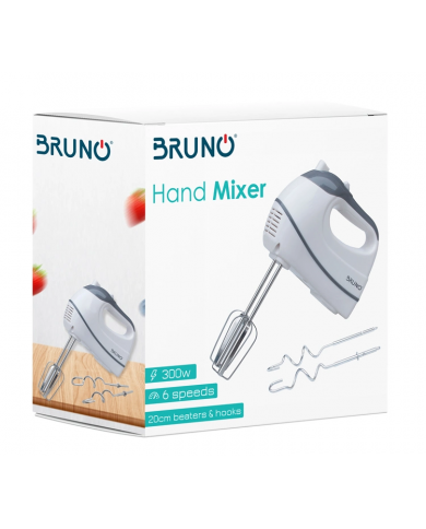 BRUNO Μίξερ χειρός, 6 ταχύτητες, 20cm αναδευτήρες & ζυμωτήρες, 300W