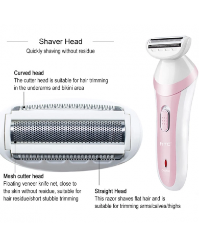 HTC αποτριχωτική μηχανή , 3 σε 1, επαναφορτιζόμενη, ροζ