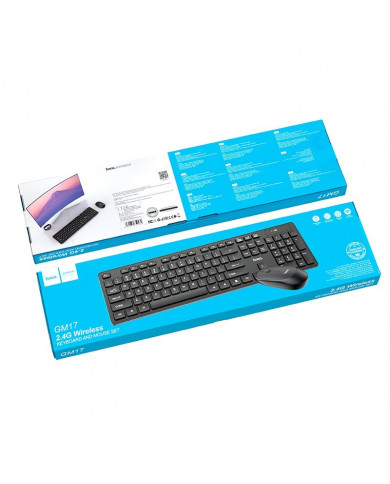 Πληκτρολόγιο και Ποντίκι Hoco GM17 Wireless Business Set Full Size, 104 Πλήκτρα 2.4GHz USB Dongle Μαύρο