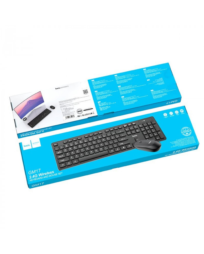 Πληκτρολόγιο και Ποντίκι Hoco GM17 Wireless Business Set Full Size, 104 Πλήκτρα 2.4GHz USB Dongle Μαύρο