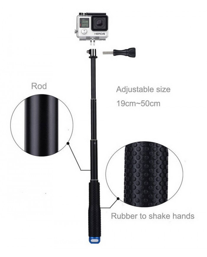 Selfie Stick Monopod LEDISTAR LDX-806 για Φωτογραφικές Μηχανές τύπου GoPro. Πτυσσόμενο Μαύρο Μήκος: 18cm-48cm