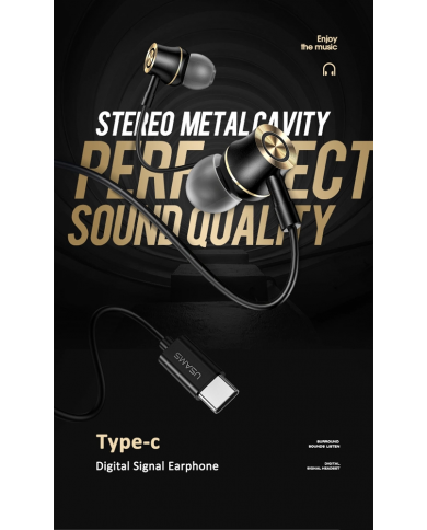 USAMS earphones με μικρόφωνο US-SJ482, Type-C, 10mm, 1.2m, μαύρα
