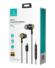 USAMS earphones με μικρόφωνο US-SJ482, Type-C, 10mm, 1.2m, μαύρα