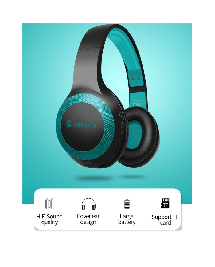 CELEBRAT headphones με μικρόφωνο , bluetooth, 40mm, μαύρο-μπλε