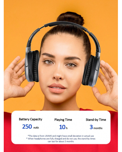 USAMS bluetooth headphones , wireless & wired, 40mm, μαύρα USAMS bluetooth headphones , wireless & wired, 40mm, μαύρα
