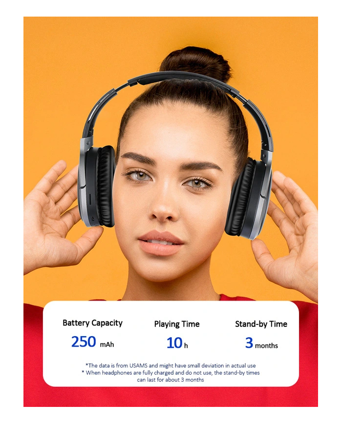 USAMS bluetooth headphones , wireless & wired, 40mm, μαύρα