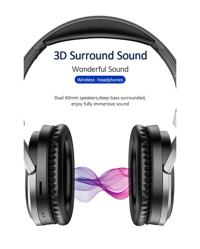 USAMS bluetooth headphones , wireless & wired, 40mm, μαύρα