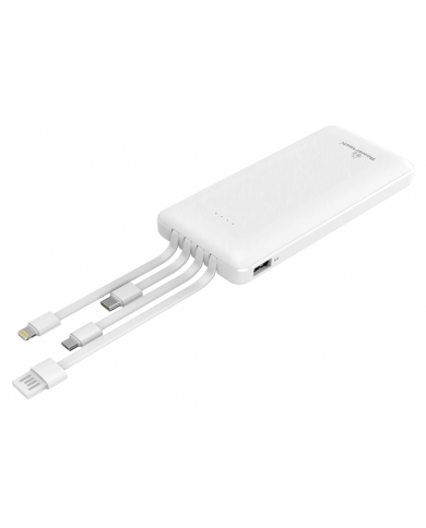 POWERTECH power bank με καλώδια  10000mAh, 10.5W, λευκό POWERTECH power bank με καλώδια  10000mAh, 10.5W, λευκό