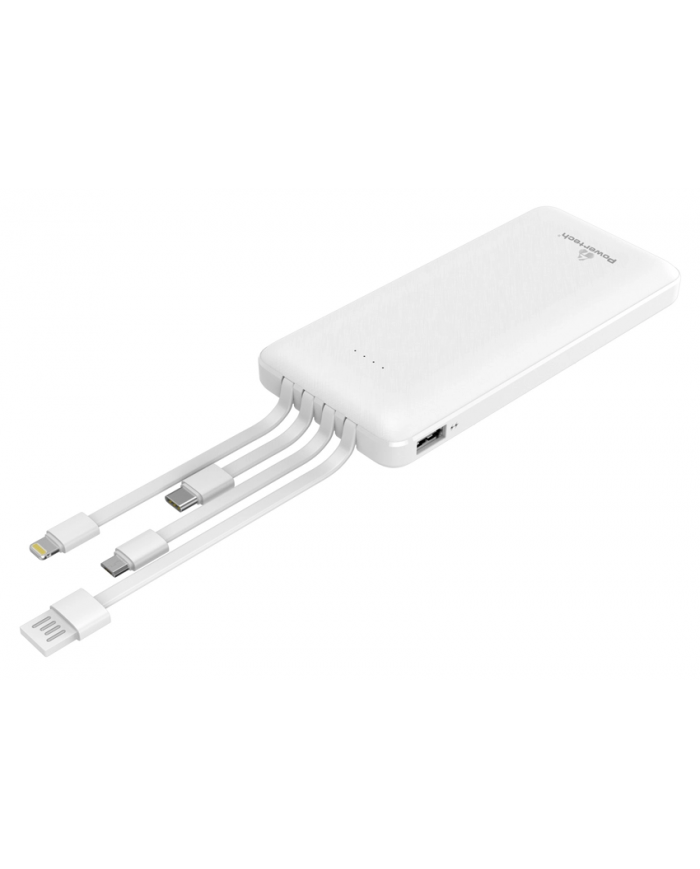 POWERTECH power bank με καλώδια  10000mAh, 10.5W, λευκό