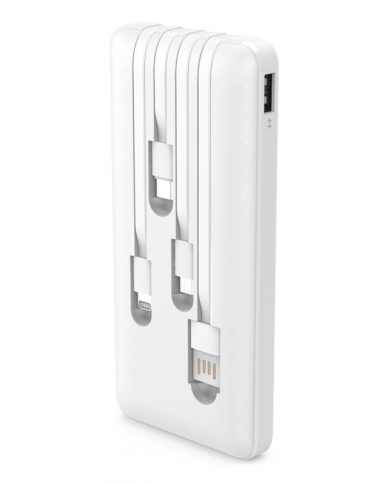 POWERTECH power bank με καλώδια  10000mAh, 10.5W, λευκό POWERTECH power bank με καλώδια  10000mAh, 10.5W, λευκό