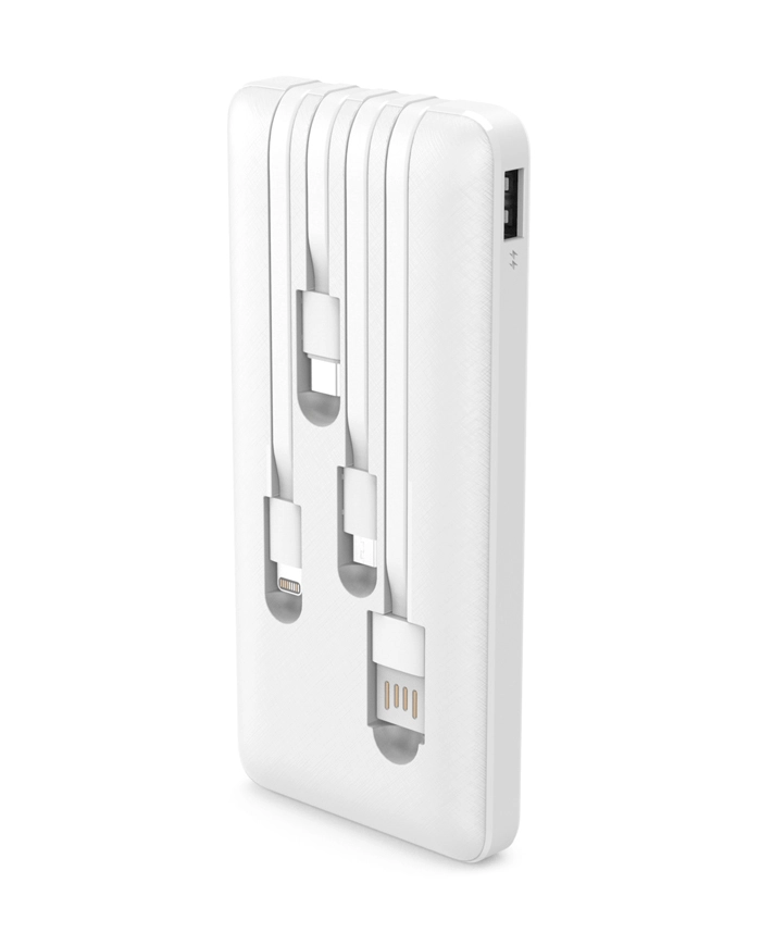 POWERTECH power bank με καλώδια  10000mAh, 10.5W, λευκό