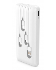 POWERTECH power bank με καλώδια  10000mAh, 10.5W, λευκό
