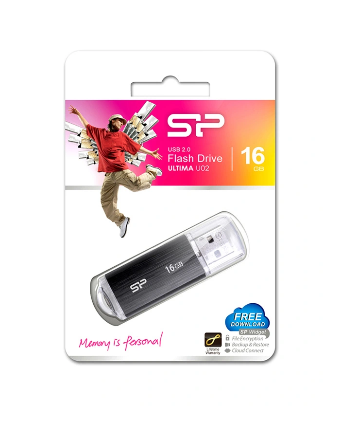 SILICON POWER USB Flash Drive Ultima U02, 16GB, USB 2.0, μαύρο