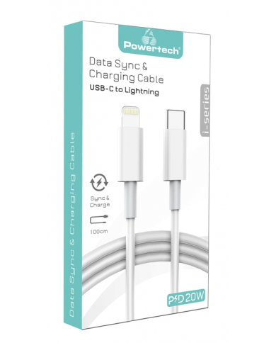 POWERTECH καλώδιο USB-C σε Lightning PTR-0107, 20W, PD, 1m, λευκό POWERTECH καλώδιο USB-C σε Lightning PTR-0107, 20W, PD, 1m, λευκό