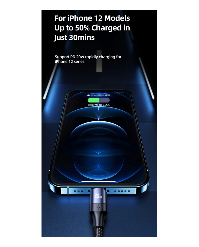 USAMS καλώδιο Lightning σε USB-C US-SJ521, 20W PD, 1.2m, μαύρο