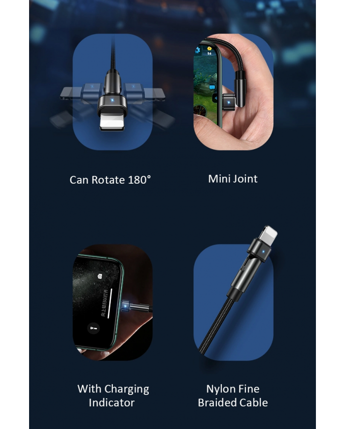 USAMS καλώδιο Lightning σε USB US-SJ476, περιστρεφόμενο, 2.1A, 1m, μαύρο