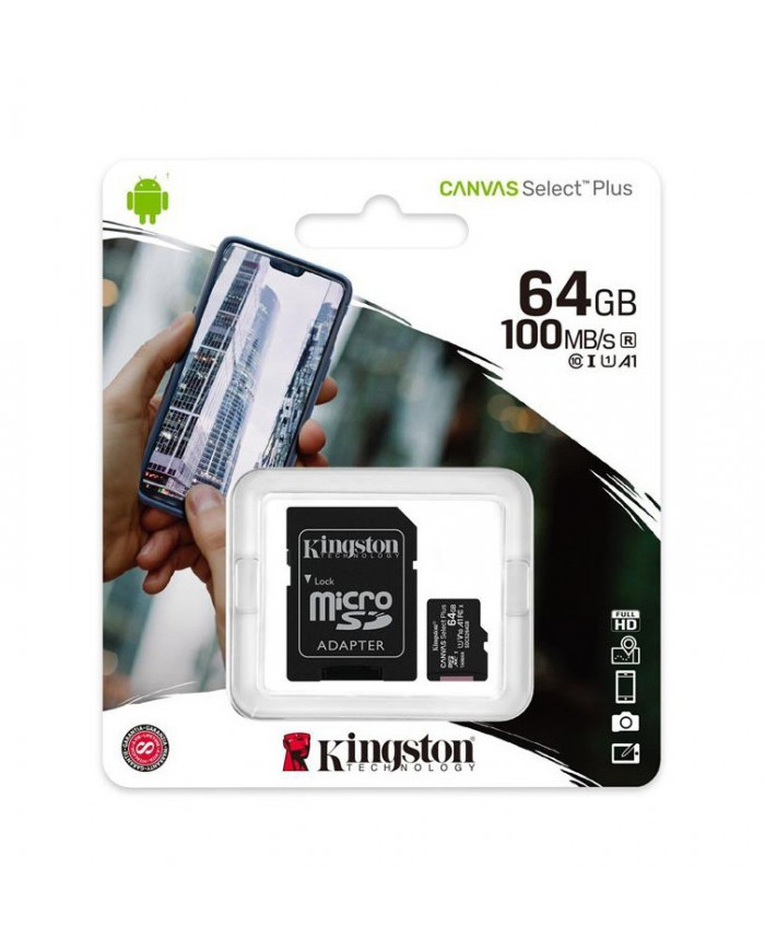 Κάρτα Μνήμης Kingston Canvas Select Plus MicroSDHC Class 10 με SD Αντάπτορα έως 100MB/s SDCS2/64GB