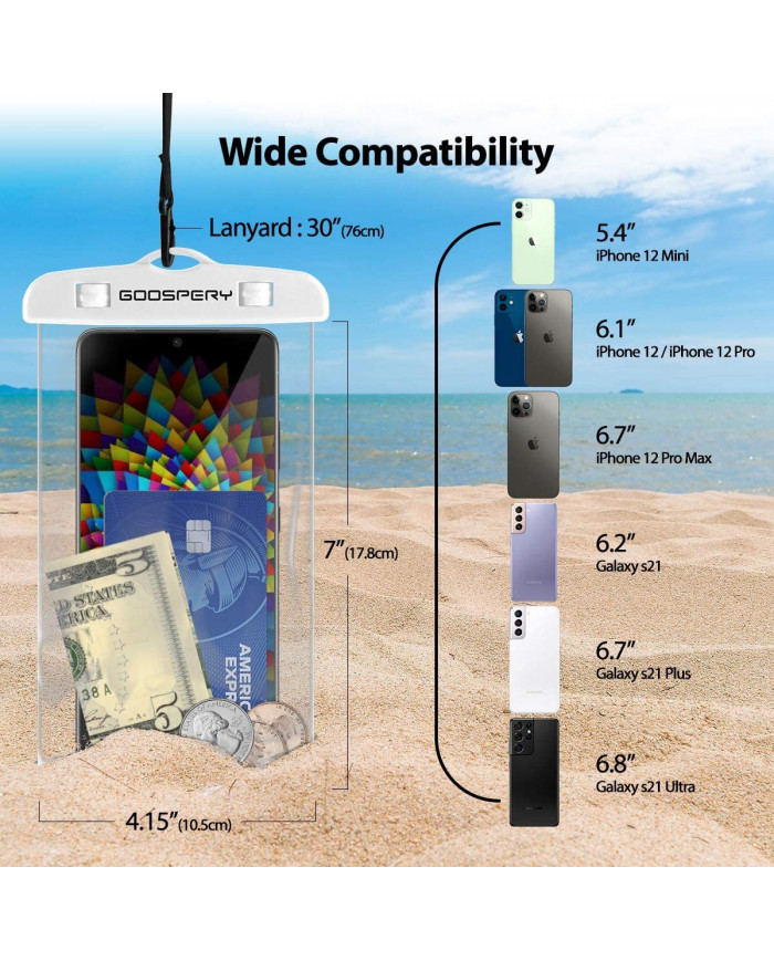 Θήκη Αδιάβροχη Goospery για Κινητά Τηλέφωνα Λευκό 19x10.5cm