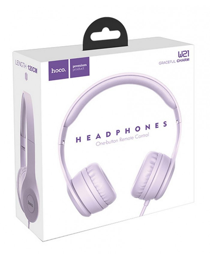 Ακουστικά Stereo Hoco W21 Graceful Charm 3.5mm με Μικρόφωνο Μωβ