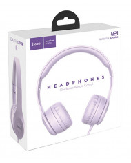 Ακουστικά Stereo Hoco W21 Graceful Charm 3.5mm με Μικρόφωνο Μωβ