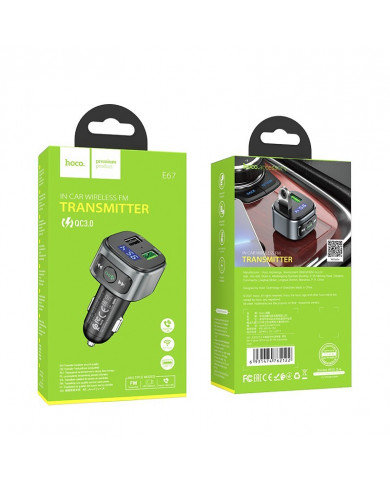 Bluetooth FM Transmitter Hoco E67 Fighter USB 18W+USB 5V/1.5A QC3.0 V5.0 Μαύρο