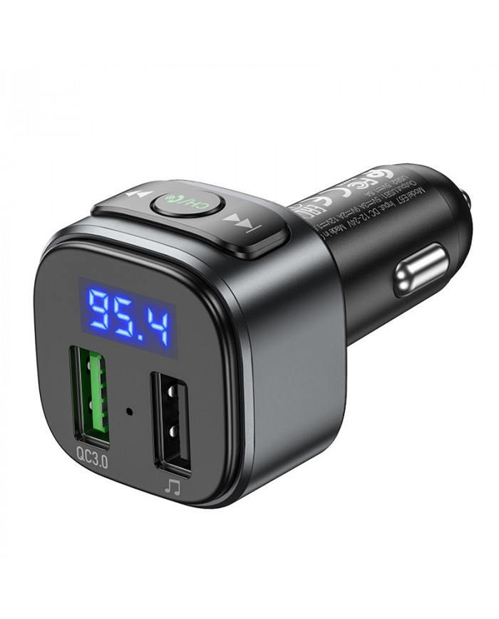 Bluetooth FM Transmitter Hoco E67 Fighter USB 18W+USB 5V/1.5A QC3.0 V5.0 Μαύρο