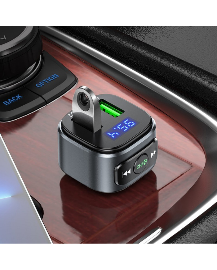 Bluetooth FM Transmitter Hoco E67 Fighter USB 18W+USB 5V/1.5A QC3.0 V5.0 Μαύρο