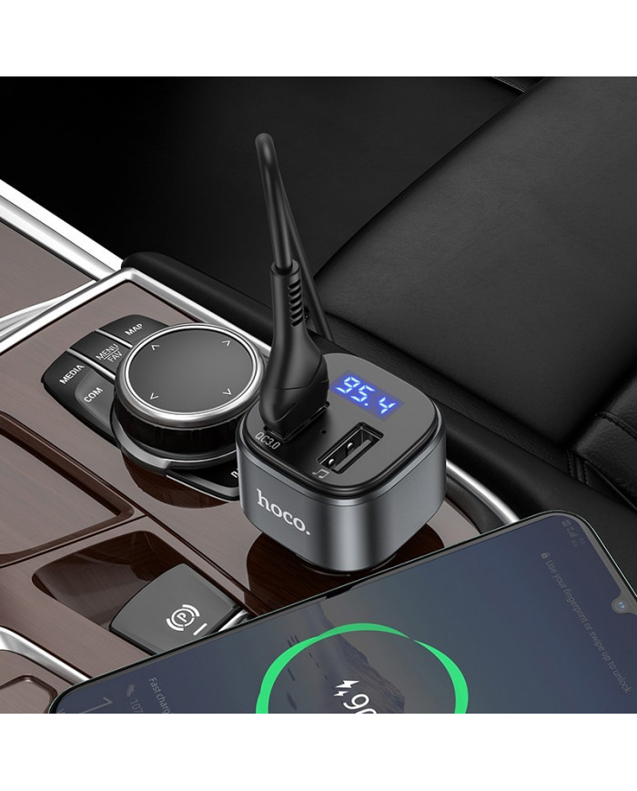 Bluetooth FM Transmitter Hoco E67 Fighter USB 18W+USB 5V/1.5A QC3.0 V5.0 Μαύρο