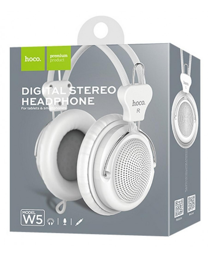 Ακουστικά Stereo Hoco W5 Manno 3.5mm Λευκά με Μικρόφωνο και Πλήκτρο Ελέγχου
