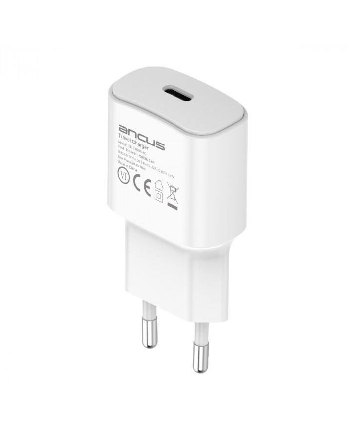 Φορτιστής Ταξιδίου Switching Ancus Supreme Series C70 Fast Charge με USB-C Έξοδο QC 3.0 PD 20W 5V/3A, Λευκό