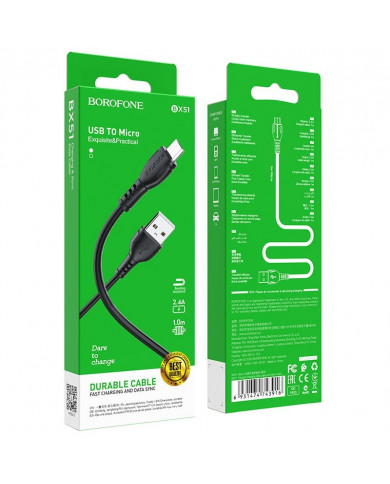 Καλώδιο σύνδεσης Borofone BX51 Triumph USB σε Micro-USB 2.4A 1μ Μαύρο Καλώδιο σύνδεσης Borofone BX51 Triumph USB σε Micro-USB 2.4A 1μ Μαύρο