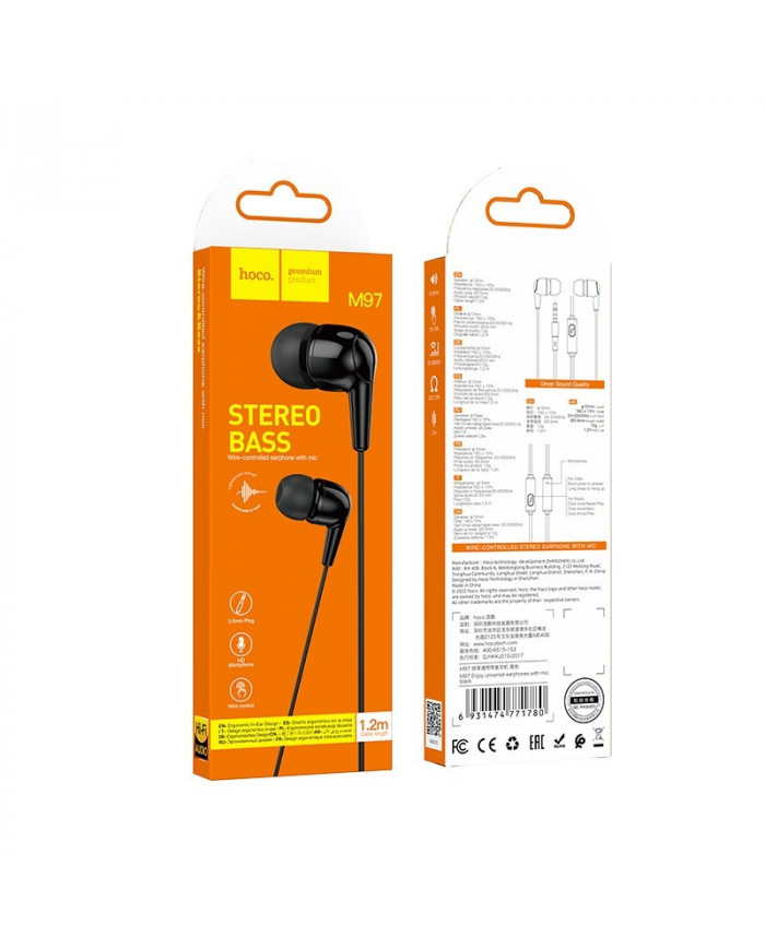 Hands Free Hoco M97 Enjoy Earphones Stereo 3.5mm με Μικρόφωνο και Πλήκτρο Λειτουργίας Μαύρα