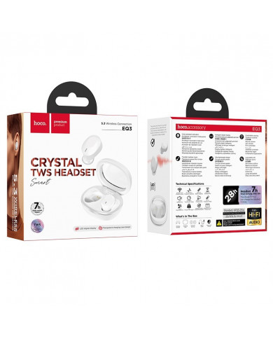 Wireless Hands Free Hoco EQ3 Smart TWS V5.3 με Πλήκτρο Ελέγχου Συμβατό με Siri και 7h Ώρες Λειτουργίας Λευκά