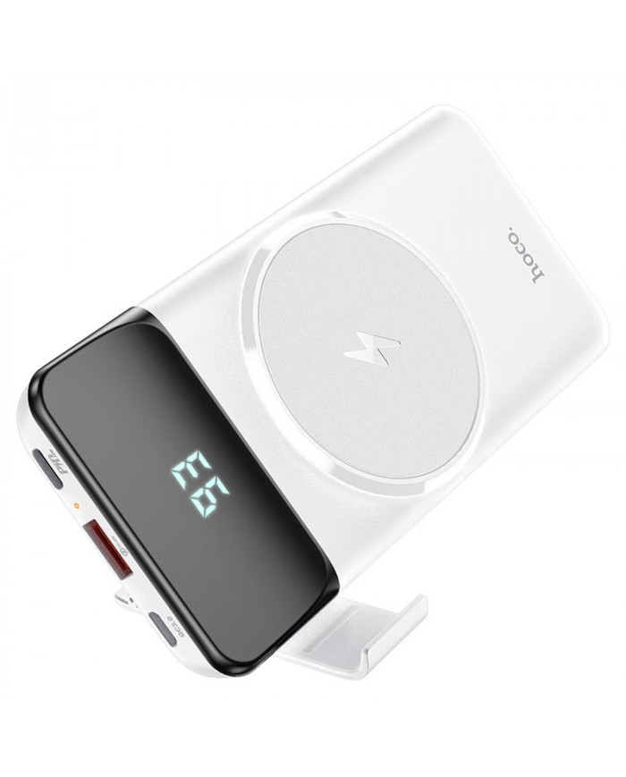 Power Bank Hoco J76 Bobby Magnetic 10000mAh με Ασύρματη Φόρτιση και Βάση Στήριξης Τηλεφώνου με USB-A και USB-C Λευκό